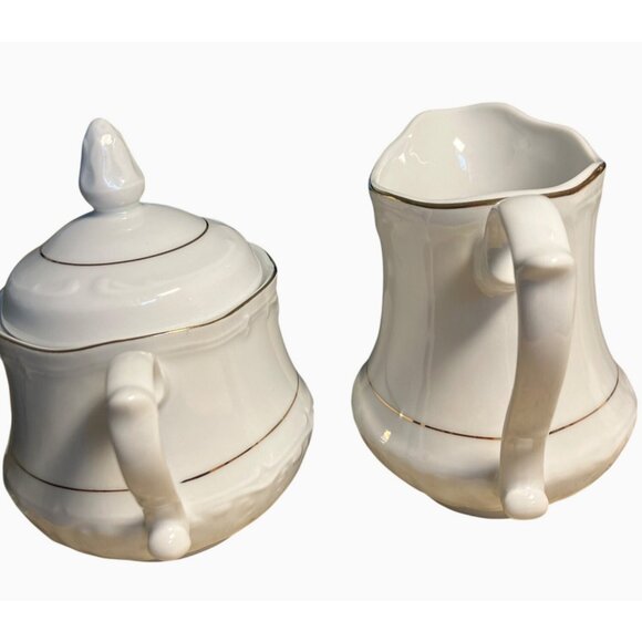 Southington By Baum Fine China Creamer & Sugar Bowl Set Golden Rhapsody White - Picture 10 of 11